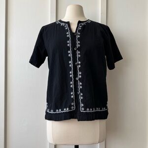 Jane Ashley Embroidered Black Cotton Button-Up Top – Size Medium‎